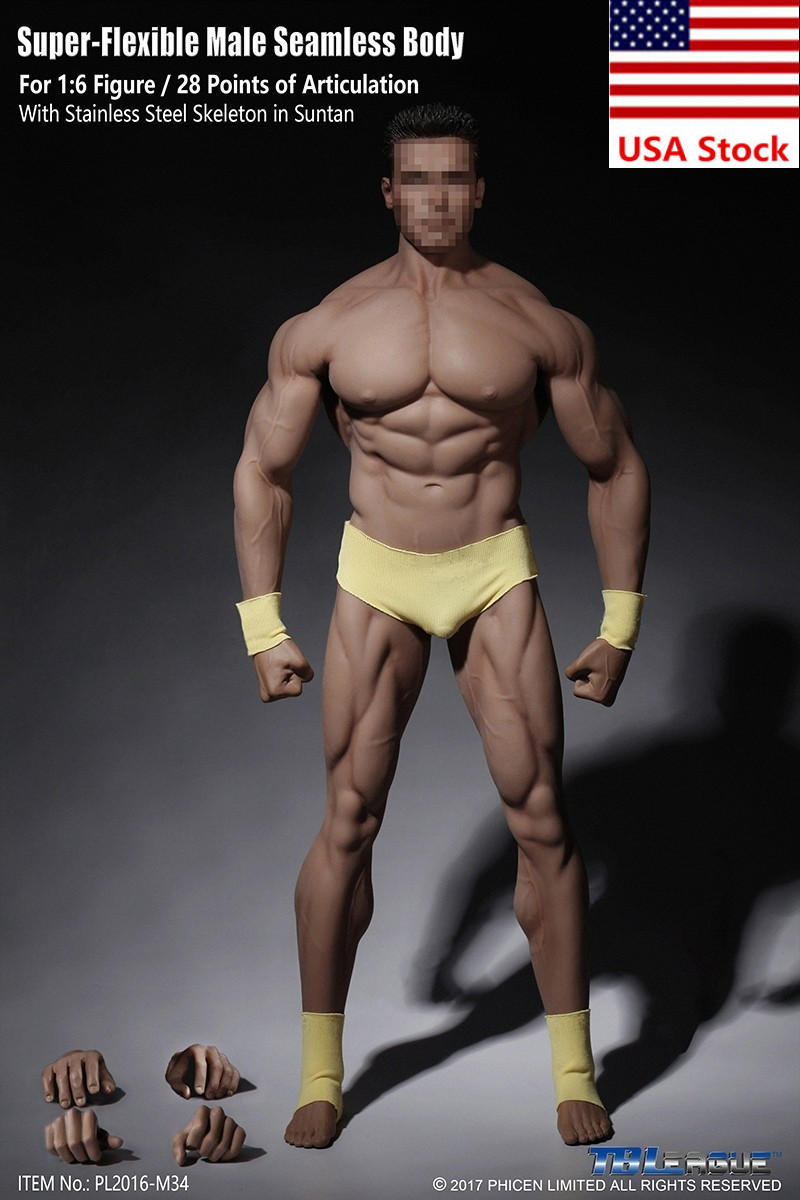 US TBLeague M34 1/6 Male Figure Body Muscular Seamless Flexible Suntan Model
