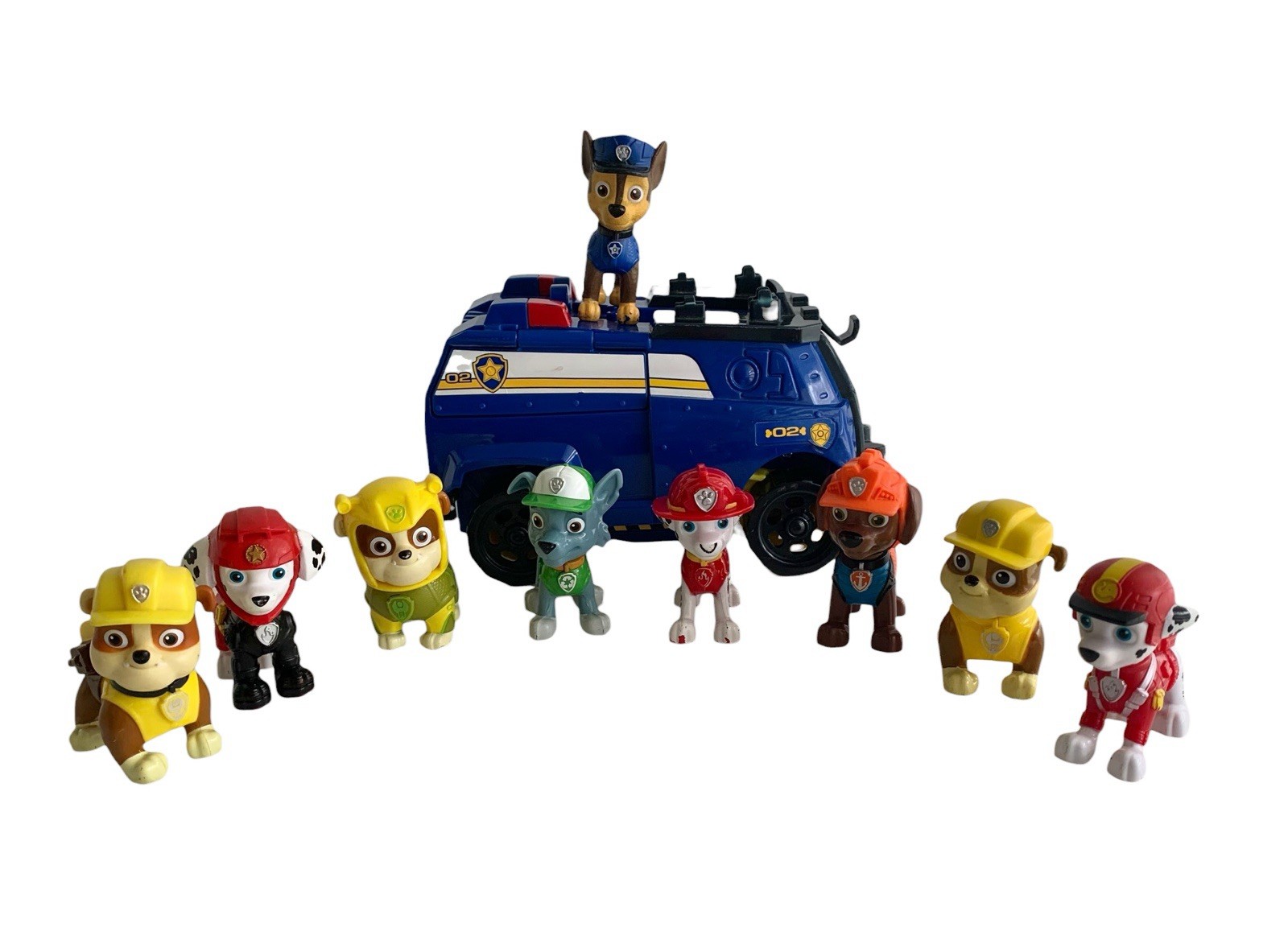 Lot of 9 Paw Patrol Figures & Vehicle – Marshall Chase Rubble Rocky Zuma