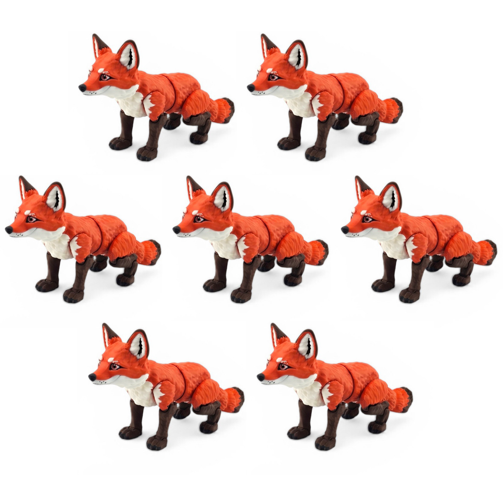 7 PCS Articulated Fox Toys 6.75&Prime; USA Made, 3D Printed Fidget Desk Animal Figures