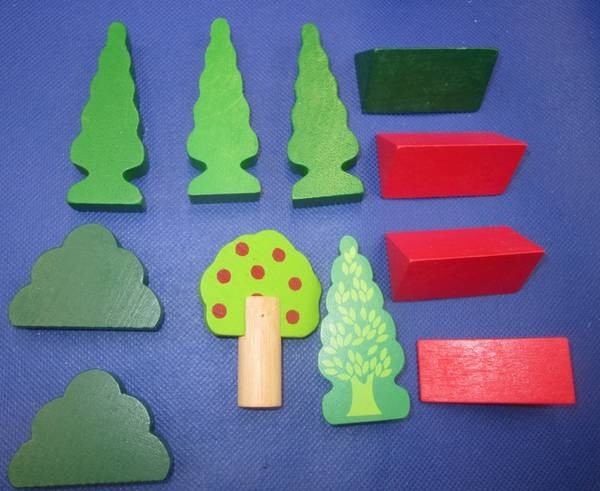 Brio or Thomas Toy Wood Train Accessories 11-Pc Wood Trees and Landscape Pieces