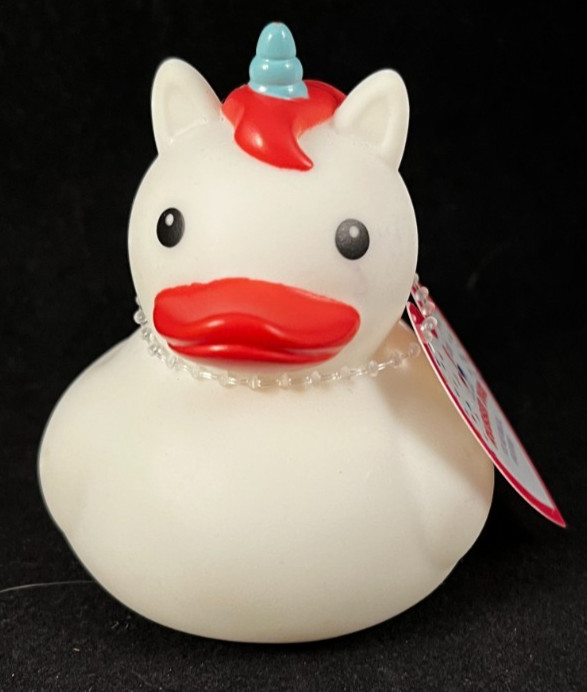 Valentine Ducks – Unicorn Duck w/ Pink Hair & Blue Horn – Approx 2.75&Prime; High