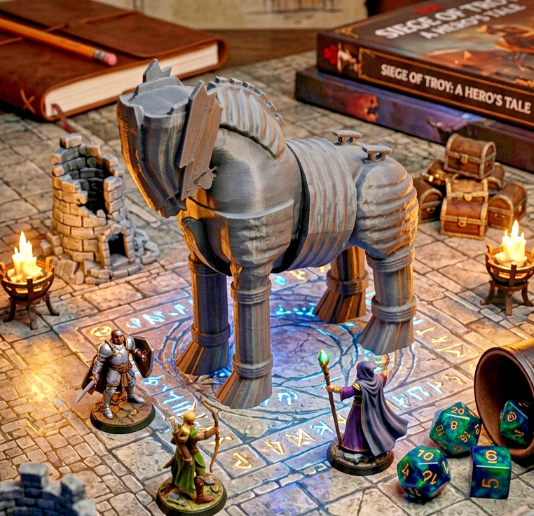 7.7-Inch Trojan Horse 3D Printed Miniature Gray Fantasy Tabletop Gaming Figurine
