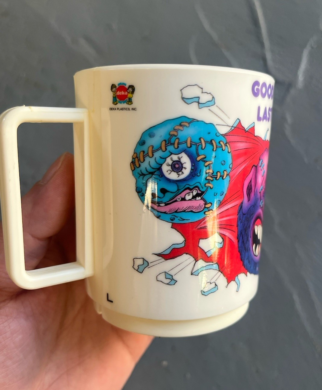 1986 Deka Madballs 3.5” Plastic Drinking Cup “Good To The Last Slurp” Mad