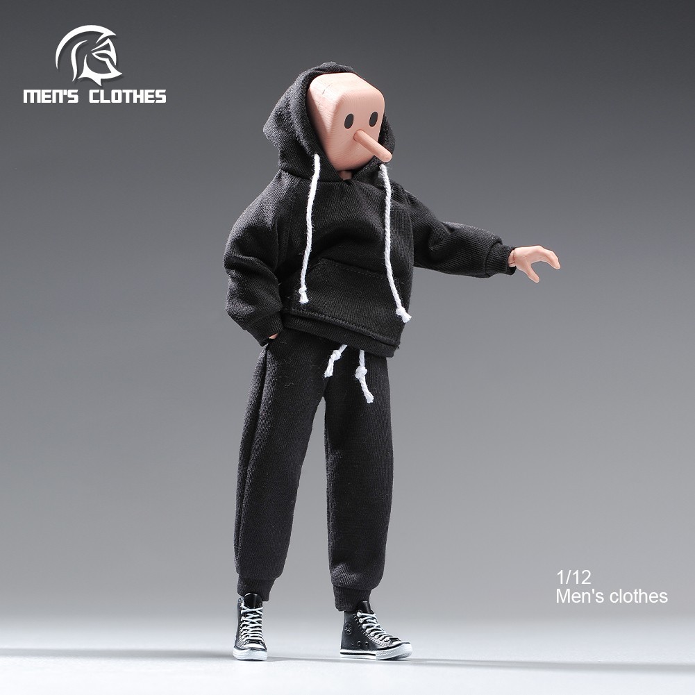 USA 1/12 Black Hoodie Pants Trousers Clothes For 6&Prime; Male TBL Action Figure Body