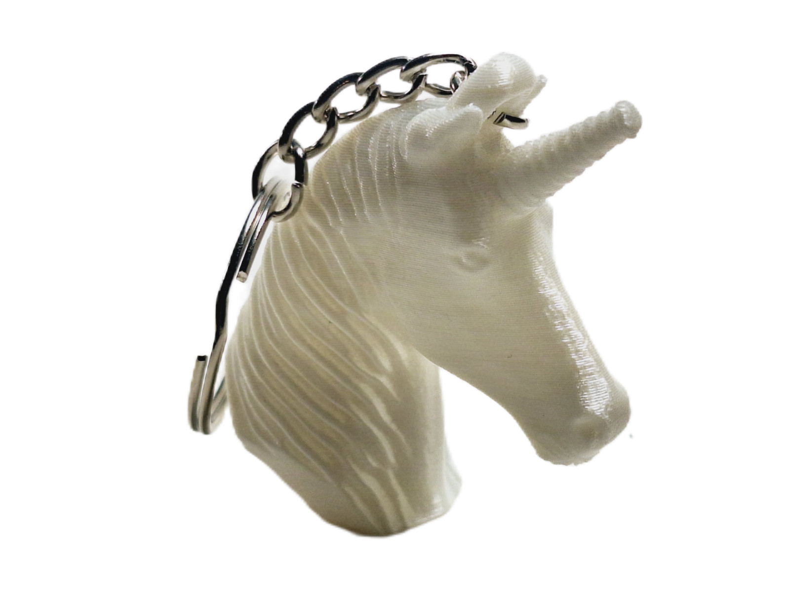 Fleximech Unicorn Head 2.75&Prime; KeyChain Backpack Charm Silver Tone Keyring