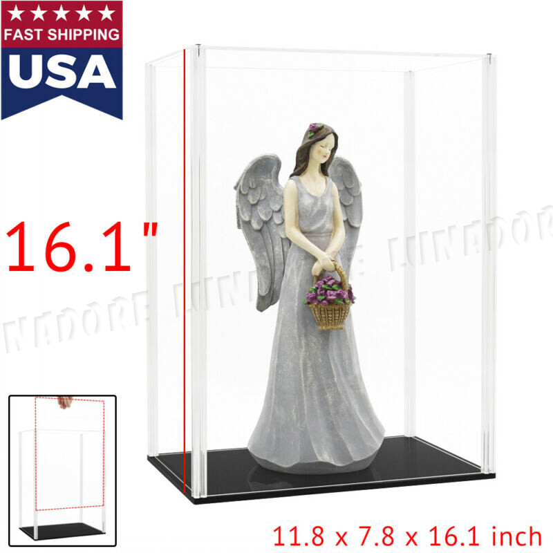 US Acrylic Display Case 16&Prime; H Self-Install Perspex Big Box Black Base Dustproof