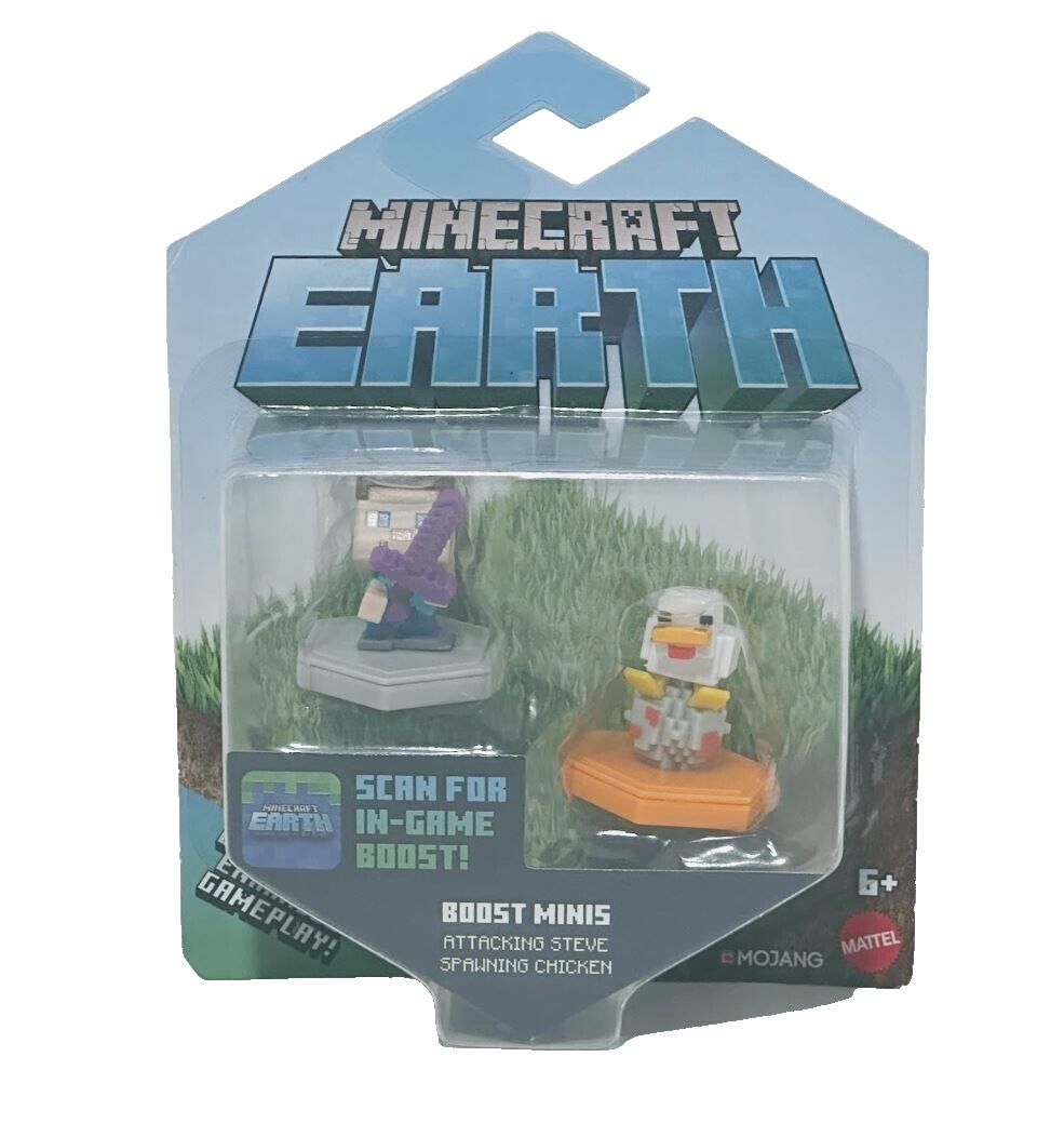Minecraft Earth Boost Minis Attacking Steve Spawning Chicken/ 6 years and up NEW