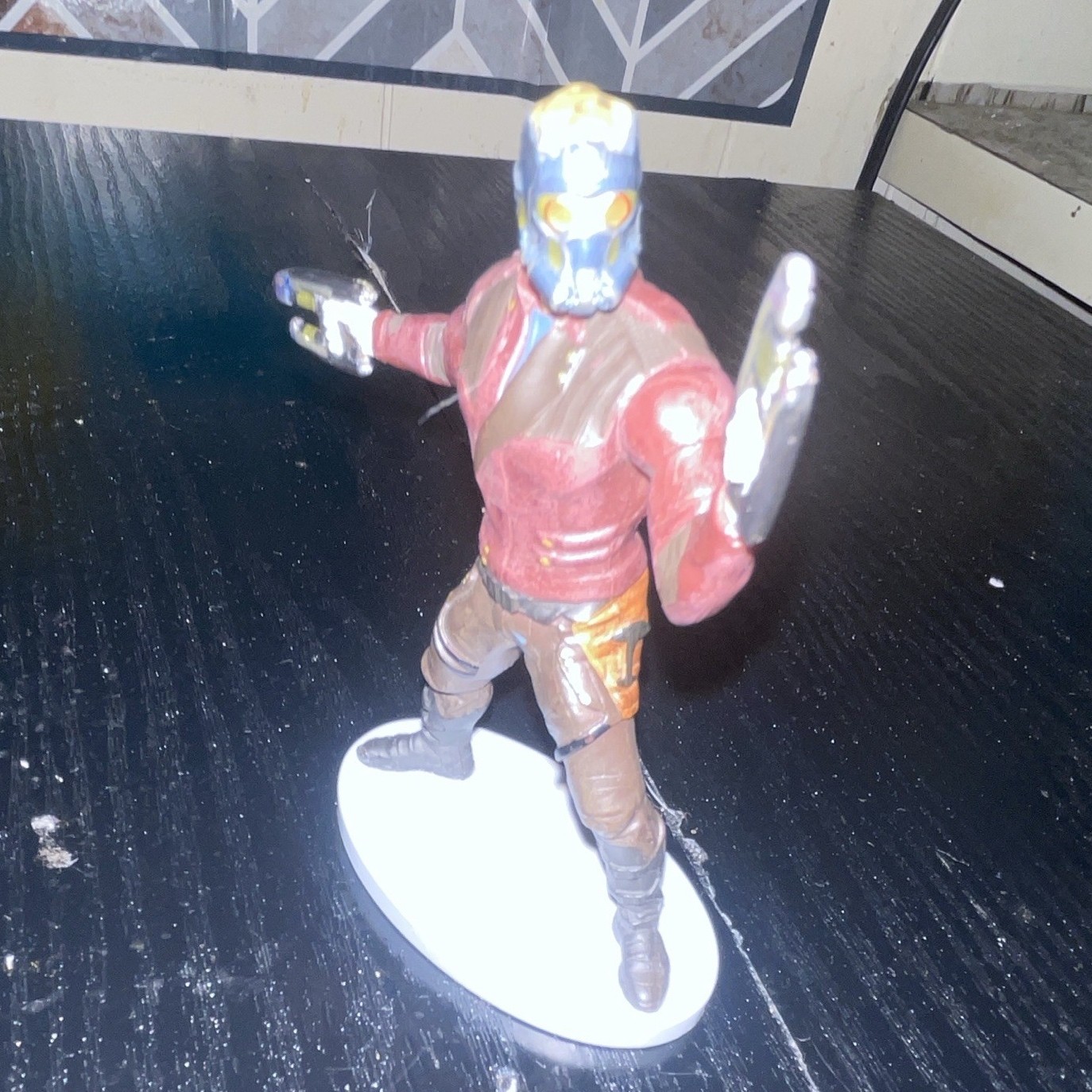 Action Figure w/ Gun & Display Stand, Red Jacket Blue Helmet Star lord