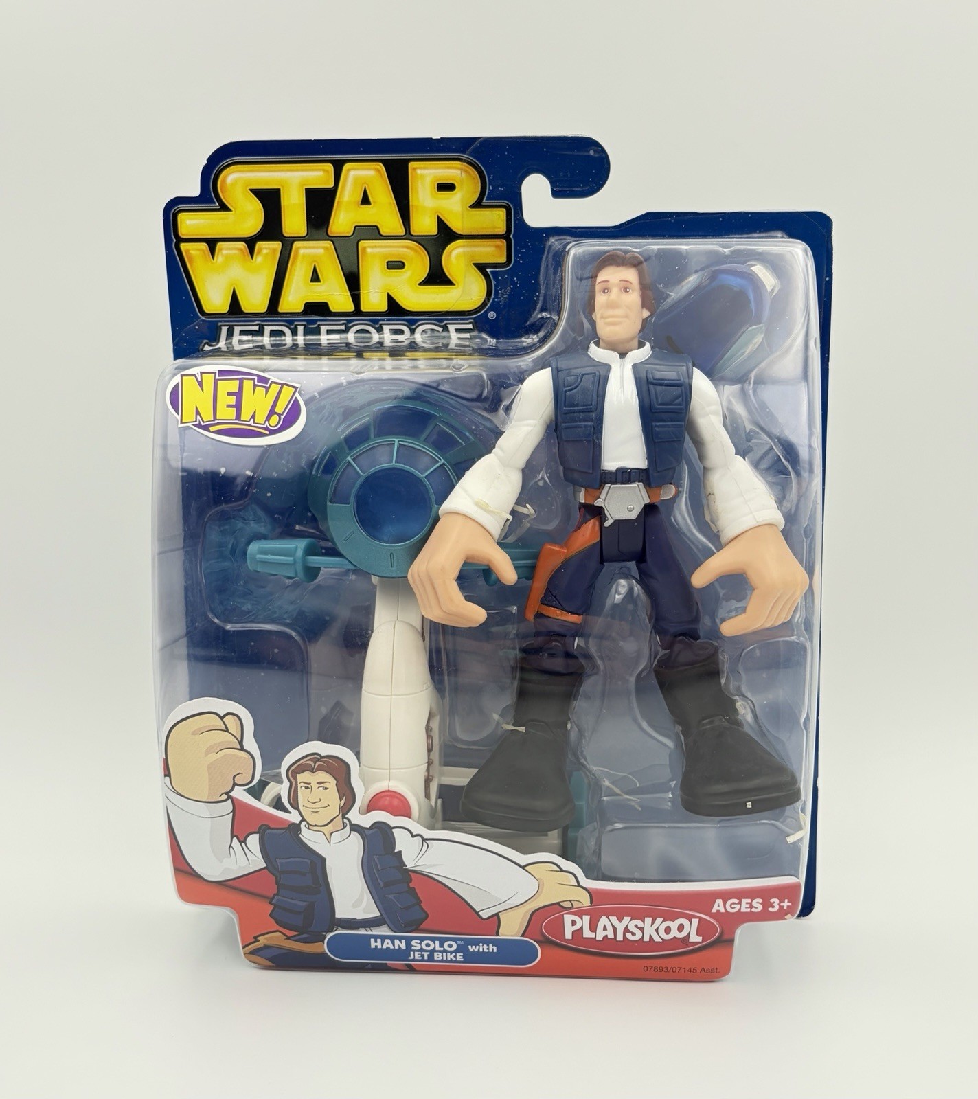 Vintage Playskool Star Wars Jedi Force Han Solo with Jet Bike Figure New 2005