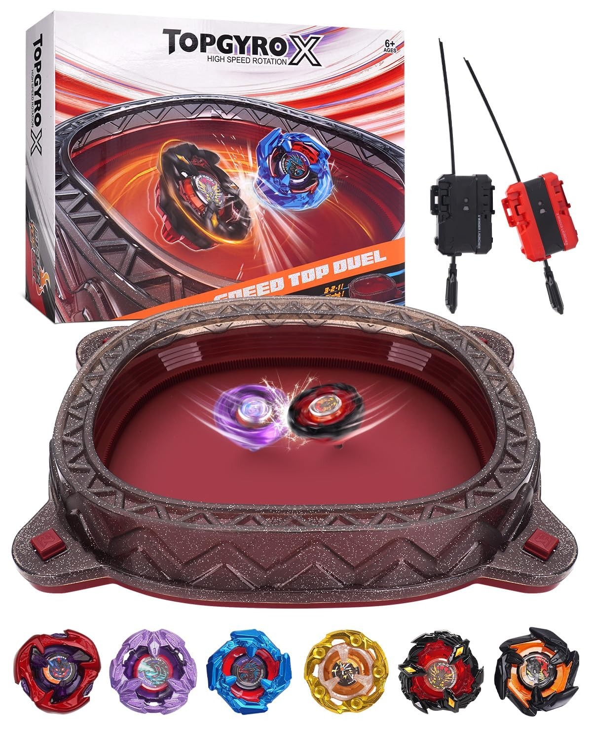 Ultimate Spin Top Battle Set – 6 Tops, 2 Launchers & Arena – Gift for Kids 6+