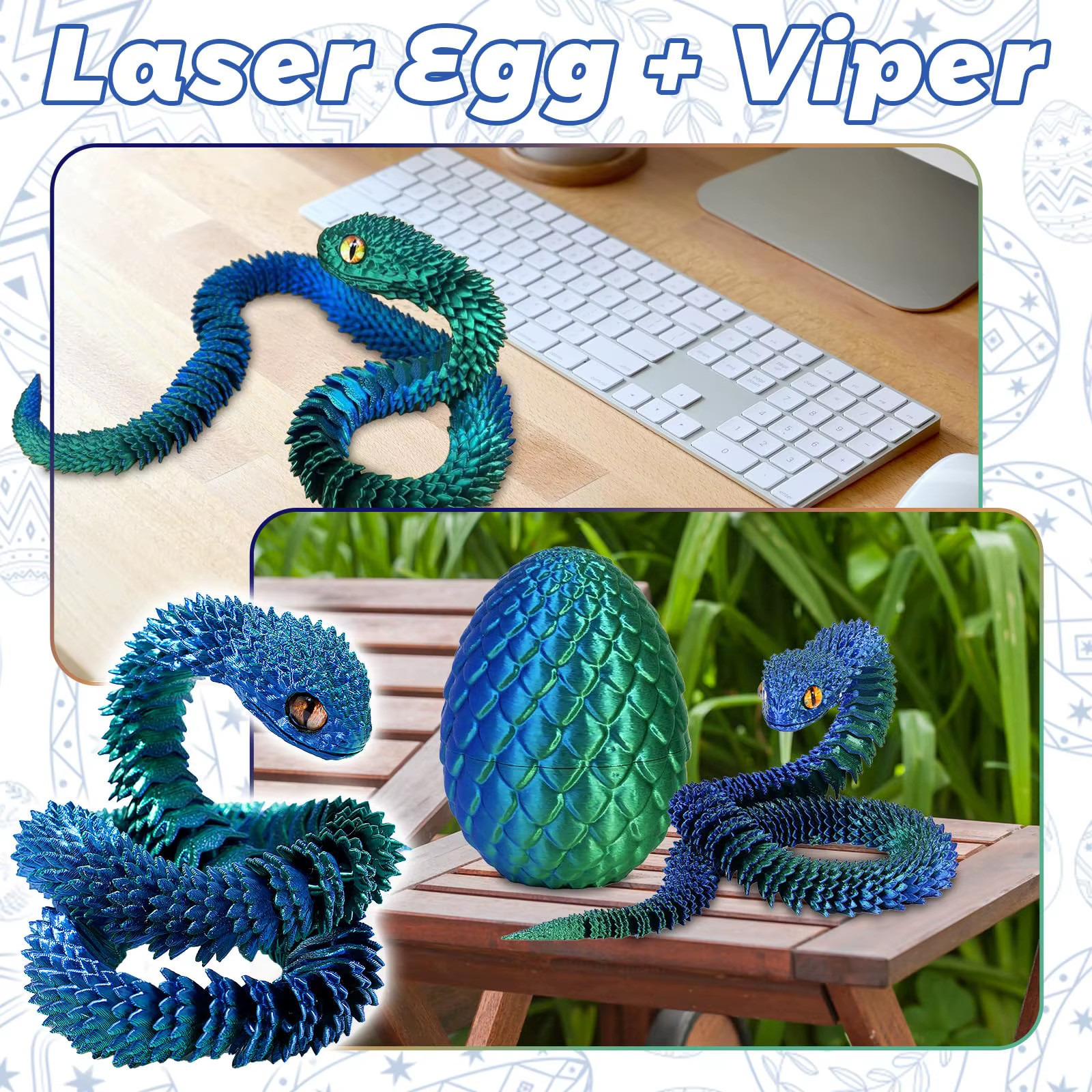3D Printed Snake Egg with Flexible Inner Hinge Animal Toy, Movable Joint Surpris