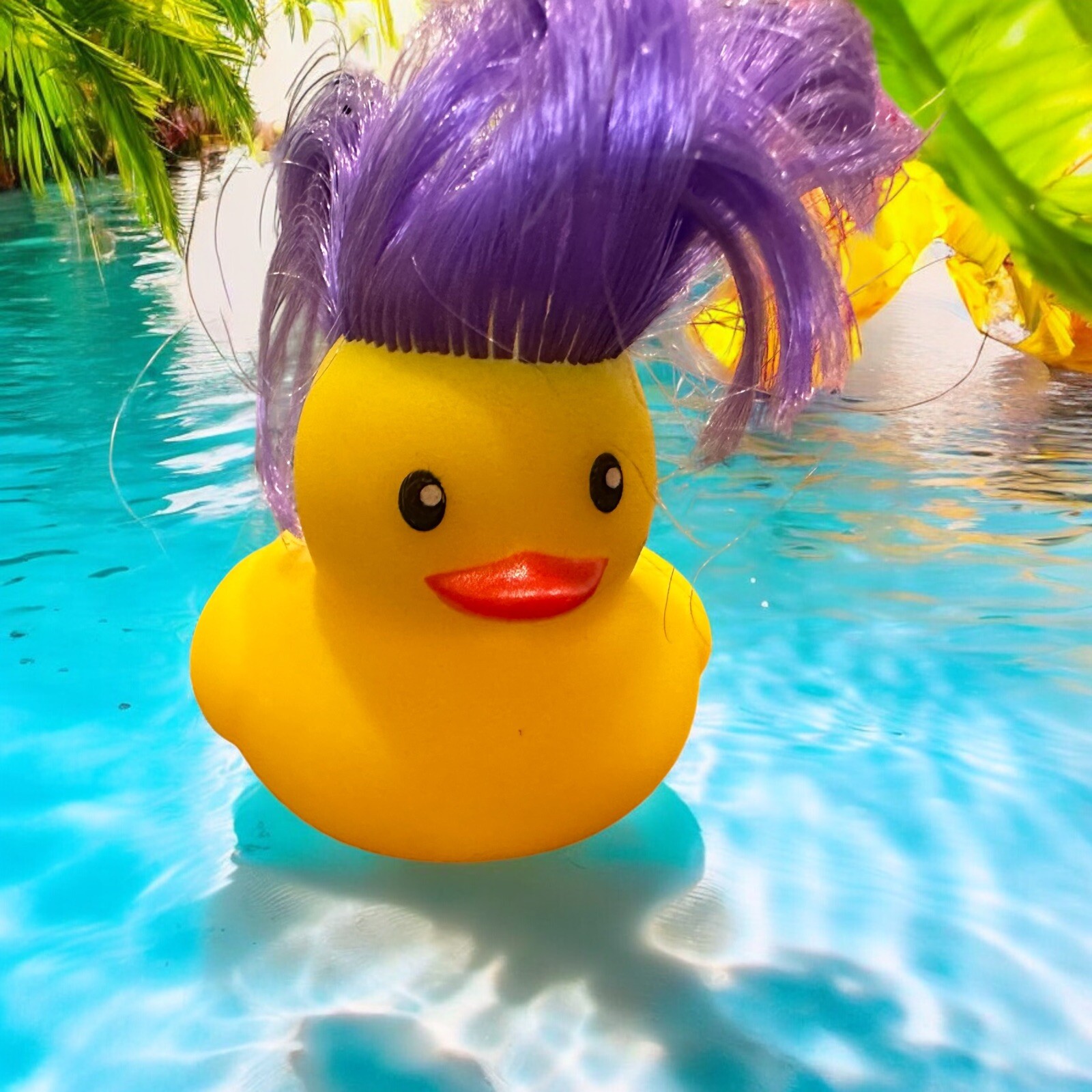 Rubber Duck Yellow Purple Straight Hair Car Home Cute Ornament Squeak Mini Ducky