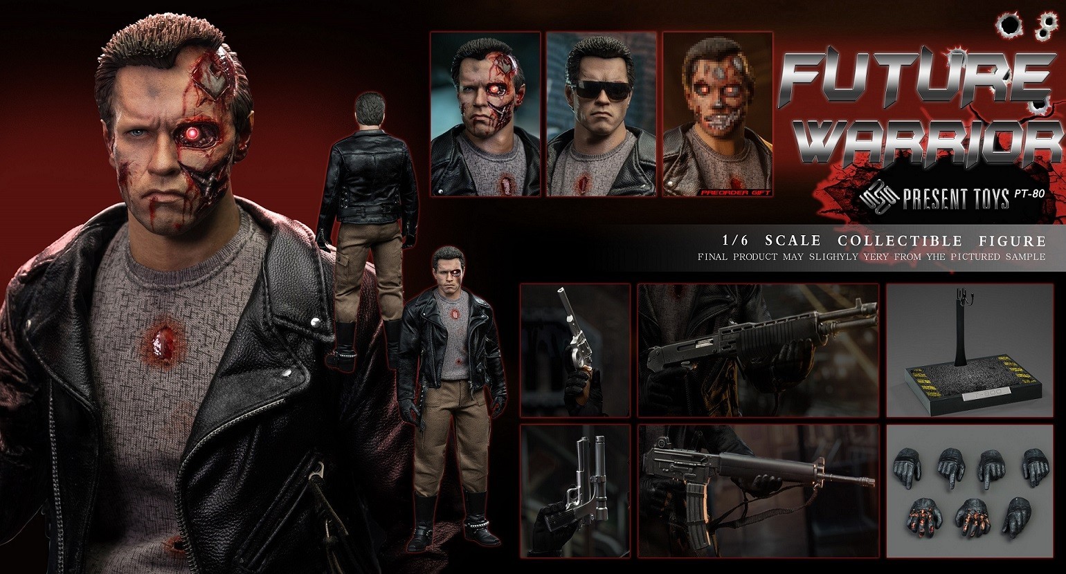 1/6 Terminator T800 Figure U.S SELLER Present Toys Hot Leather Jacket