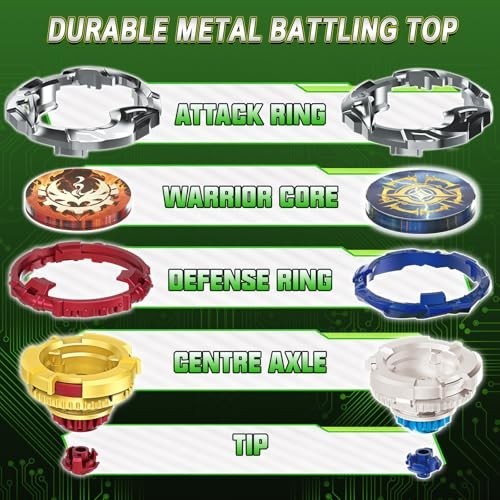 Battle Arena Set with 2 Modular Launchers, Metal Defense Tops, Right/Left Spin G