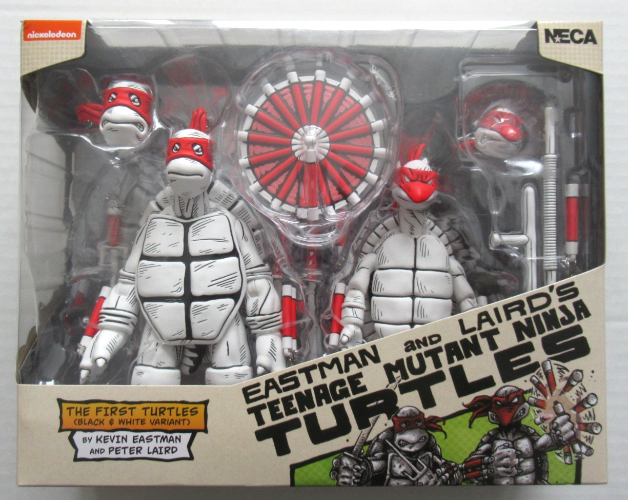 NECA TMNT EASTMAN LAIRD FIRST SKETCH TURTLES 7&Prime; FIGURE BLACK & WHITE 2-PACK NEW
