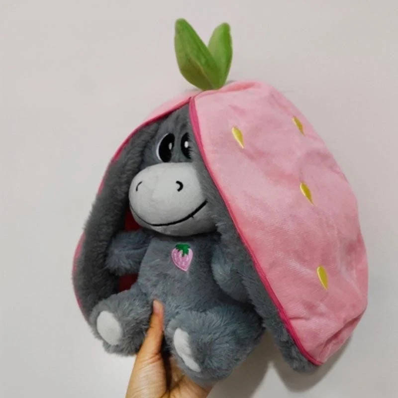 Baby Strawberry Donkey Plush Toy Stuffed Breathing Donkey Sleeping Doll 30cm