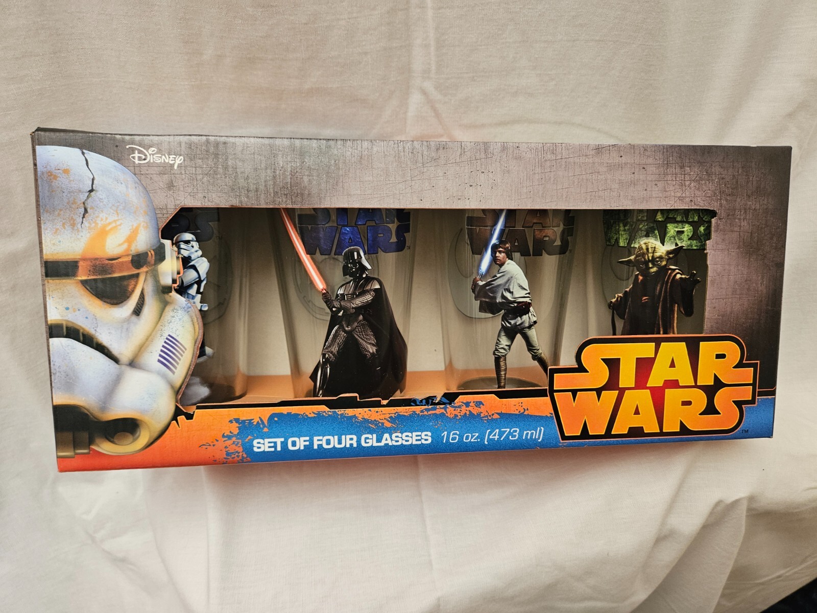 Disney Star Wars Set Of Four 16 Oz. Glasses New Free Shipping