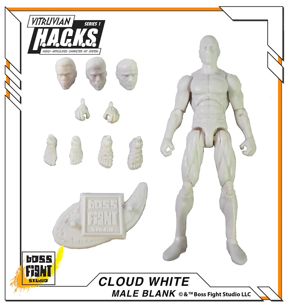 Cloud White Vitruvian HACKS Blank Male Action Figure 3 3/4&Prime; Boss Fight