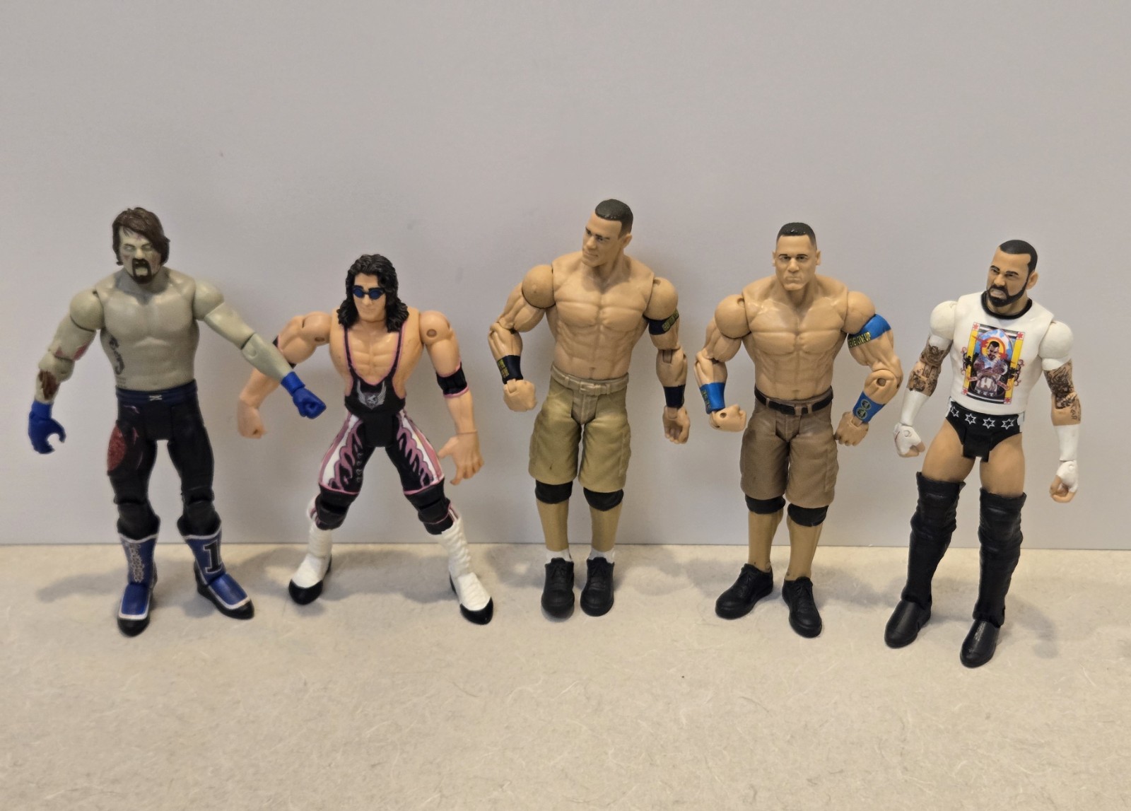 WWE WCW Lot of 5 Action Figures Brett Hart CM Punk John Cena AJ Styles