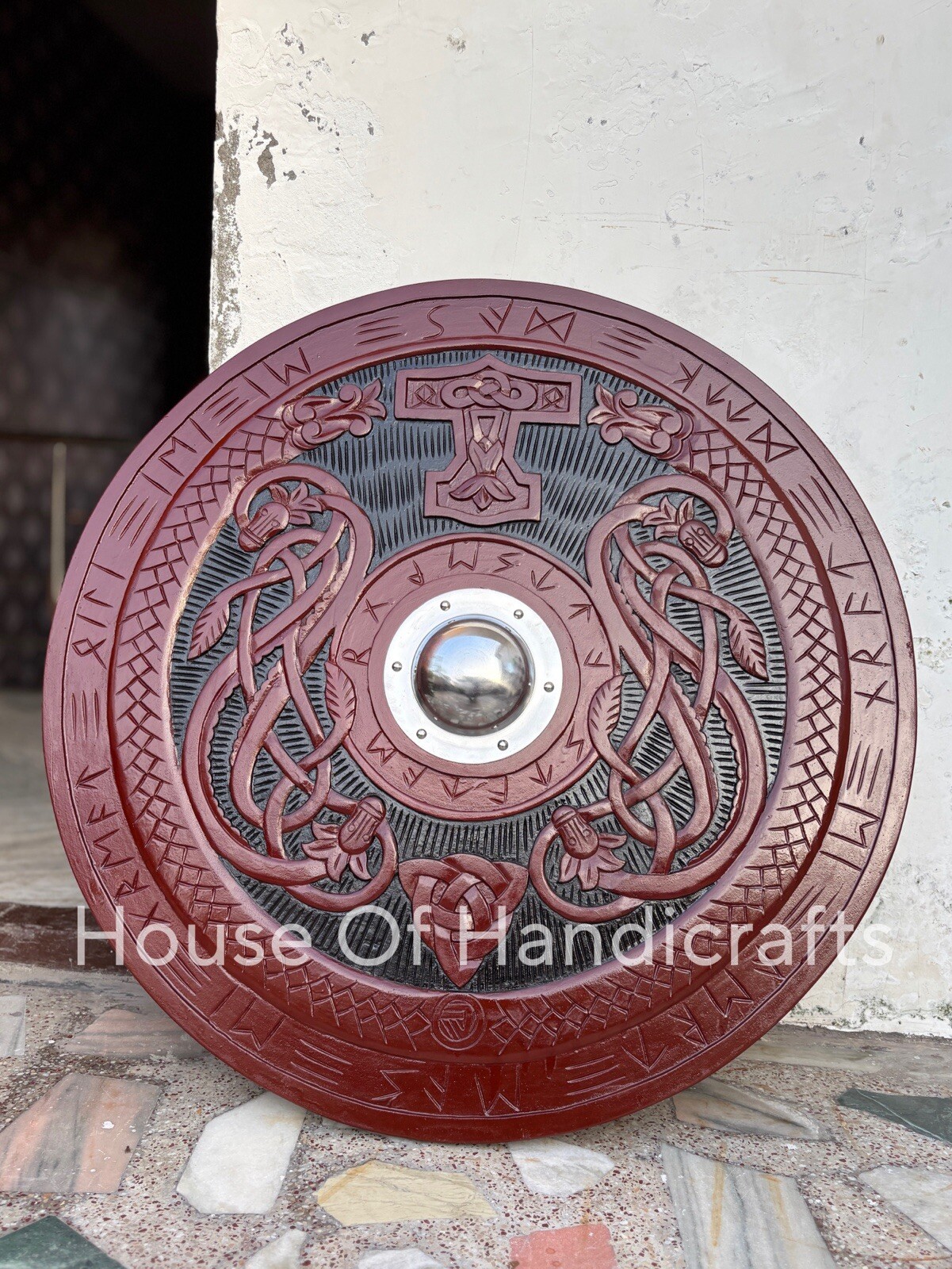 wooden carved shield 24 inches round wooden craved shield for cosplay ,wall deco