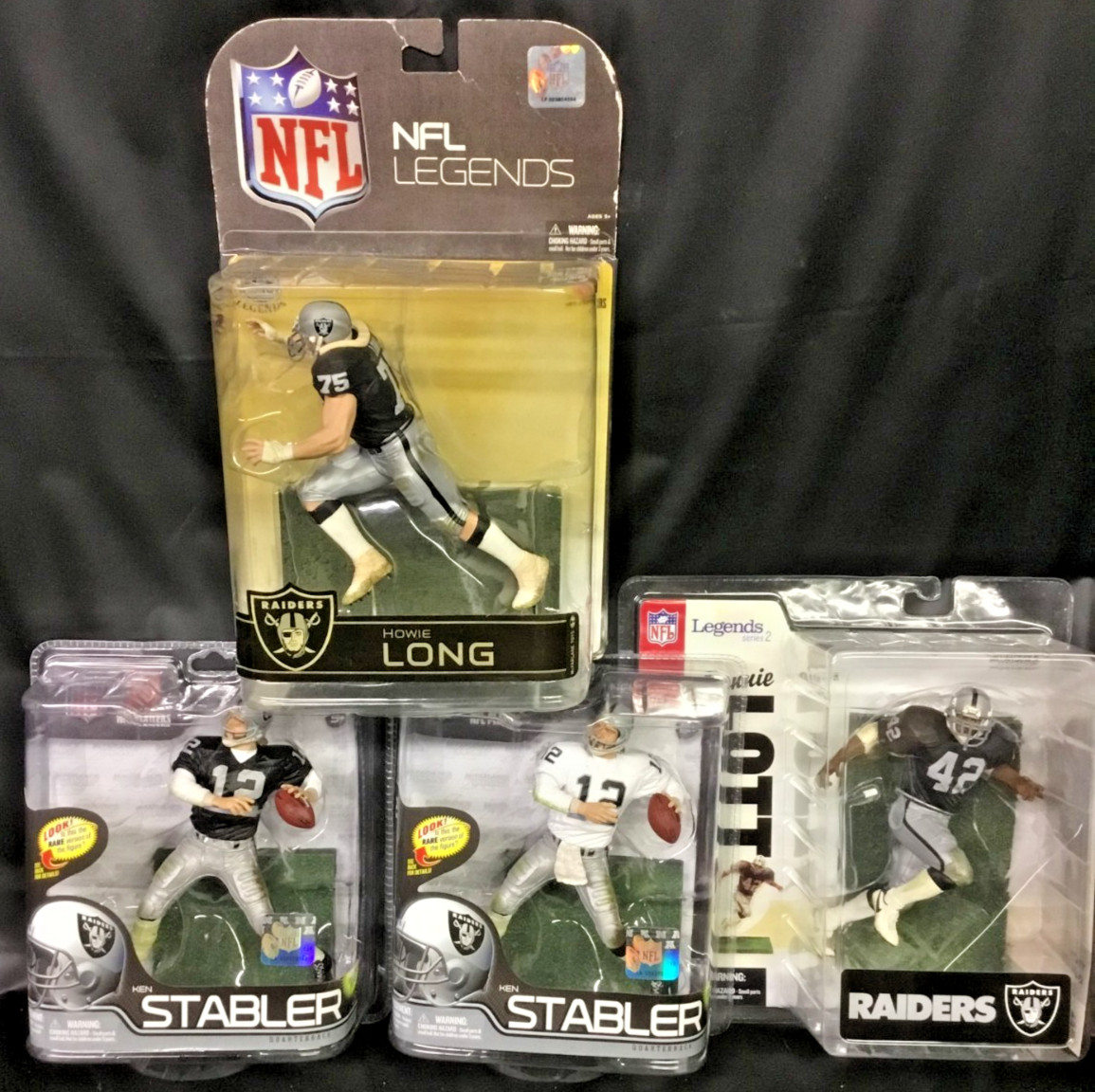 MCFARLANE NFL OAKLAND RAIDERS STABLER LONG LOTT HOF TOTAL (4) NEW UNOPENED WOW!