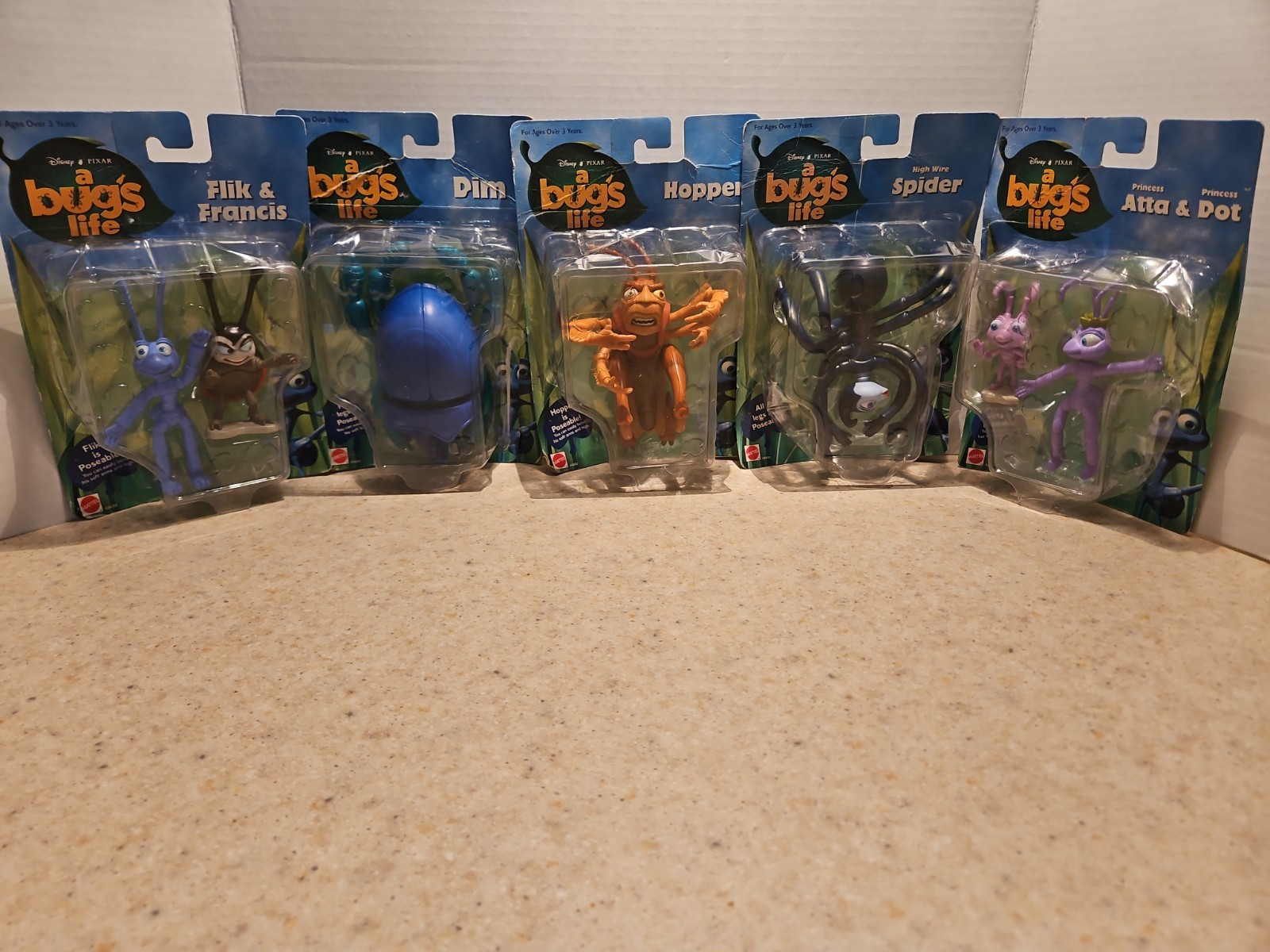 A Bugs Life Character Figures Lot 1998 Mattel Pixar Disney Dim Hopper Atta Dot