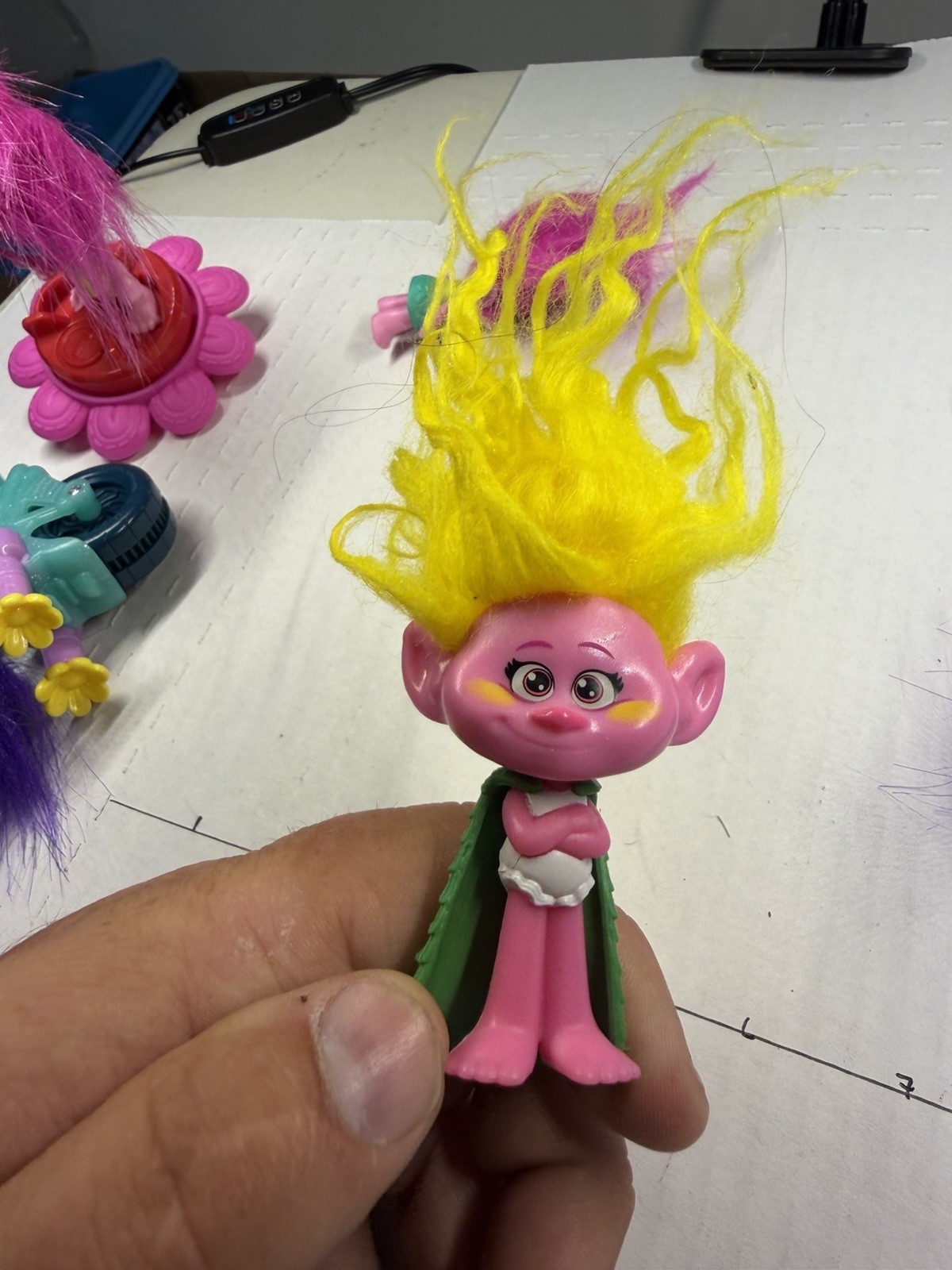 DreamWorks Trolls Figure Lot Poppy Branch Guy Diamond w Vehicles 6 Pc Hair