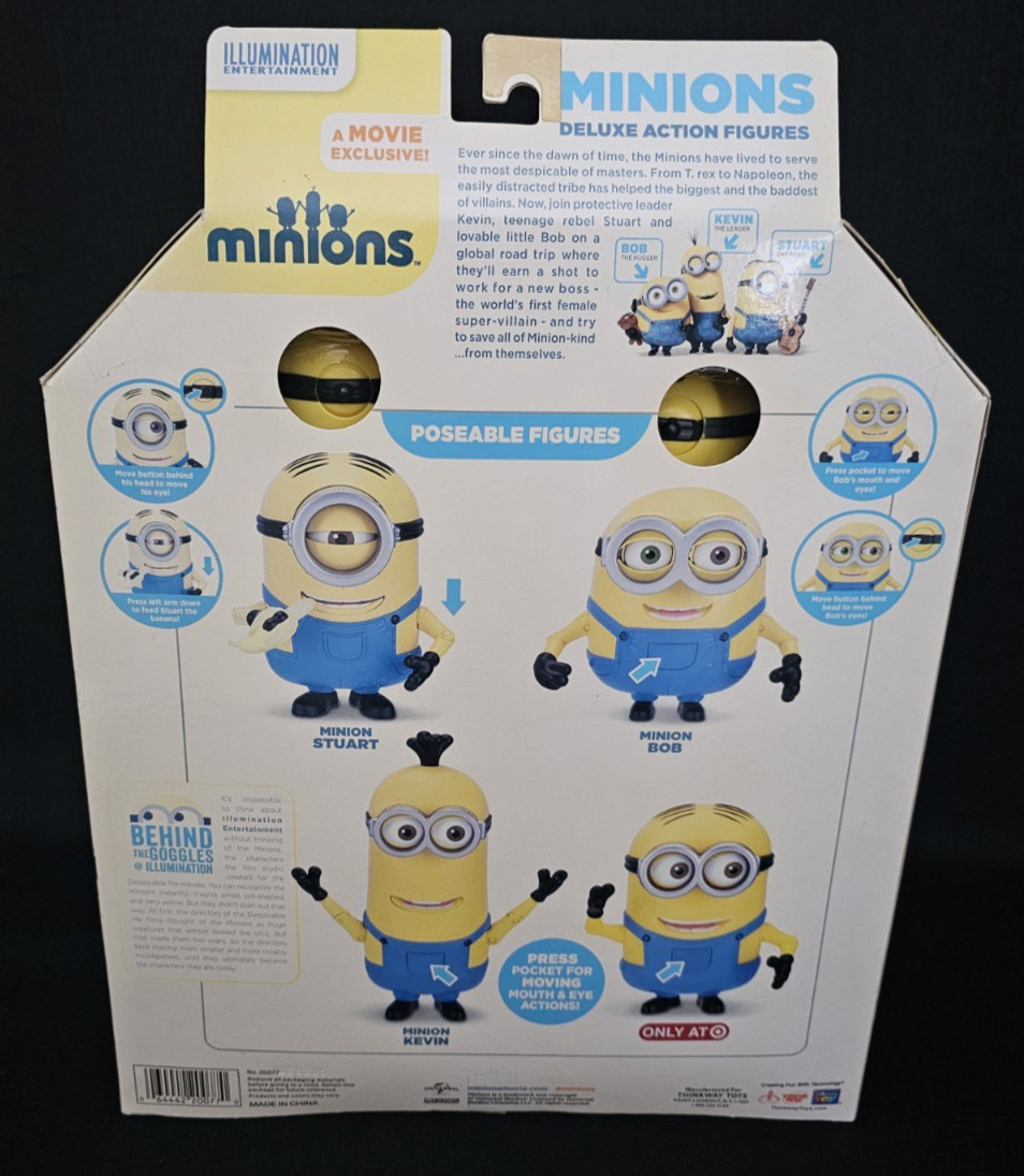 MINIONS Deluxe Action Figures POSEABLE STUART BOB KEVIN Thinkway Toys NEW!