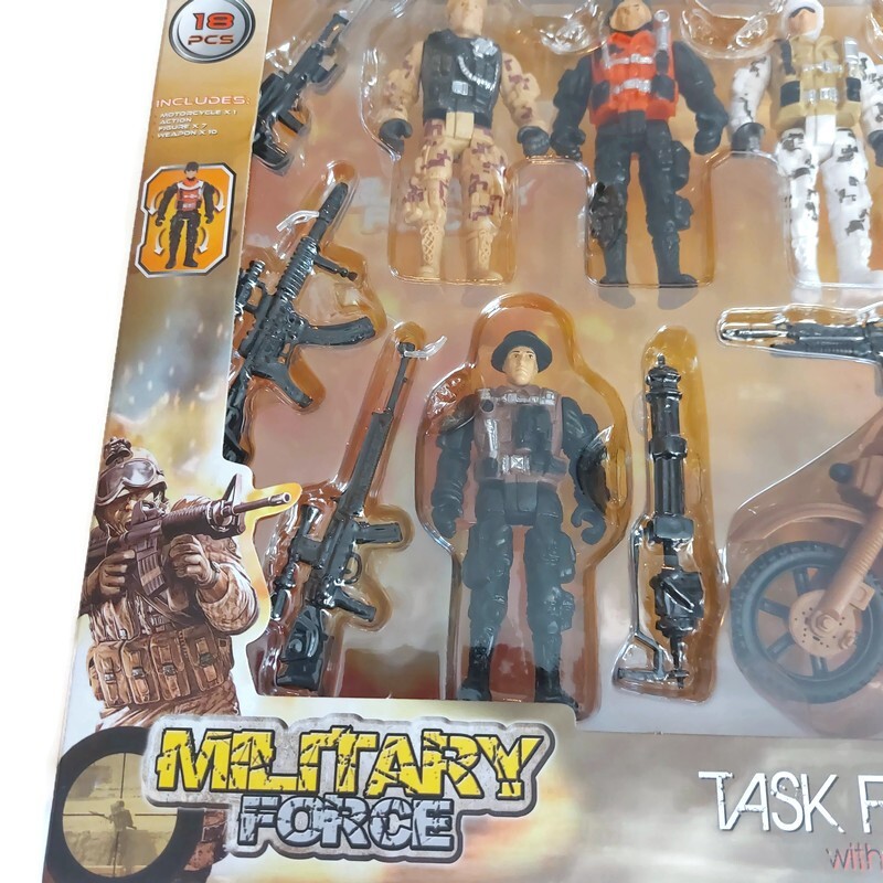 Military Force Task Force Playset 4&Prime; Action Figures 18 Pieces Motorcycle Ages 3+