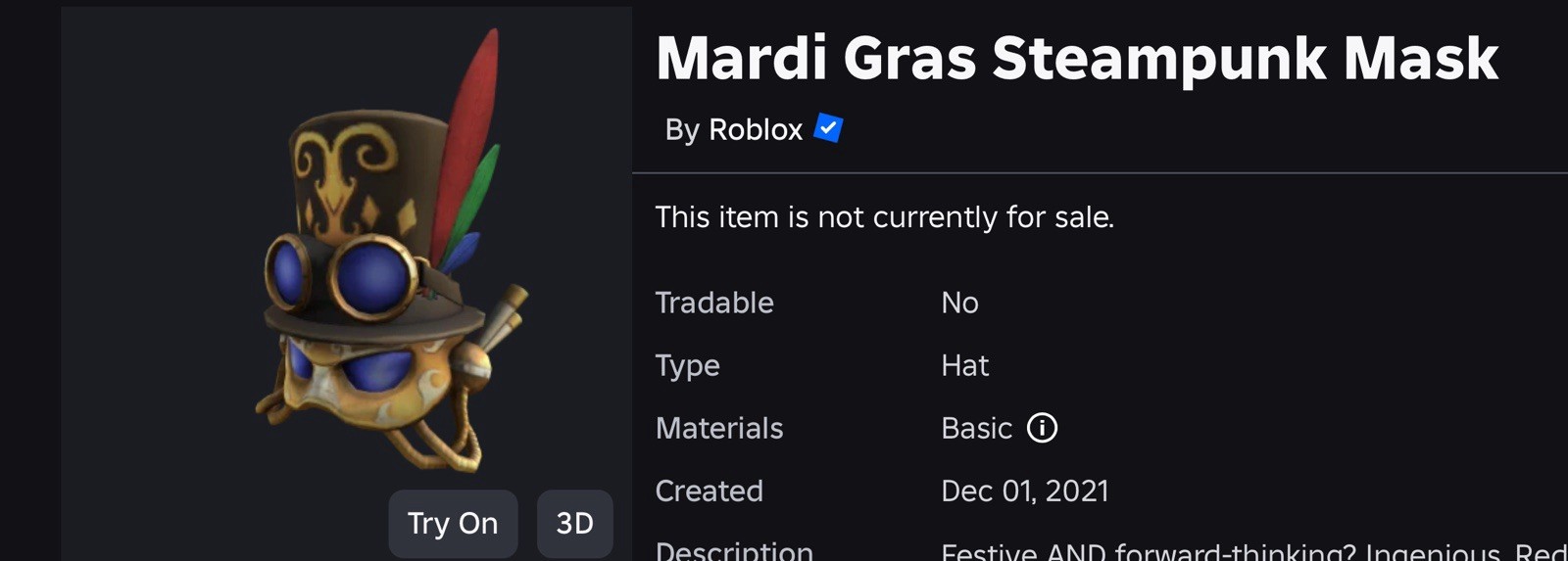 R0BLOX Toy Code – Mardi Gras Steampunk Mask | With Special Effect