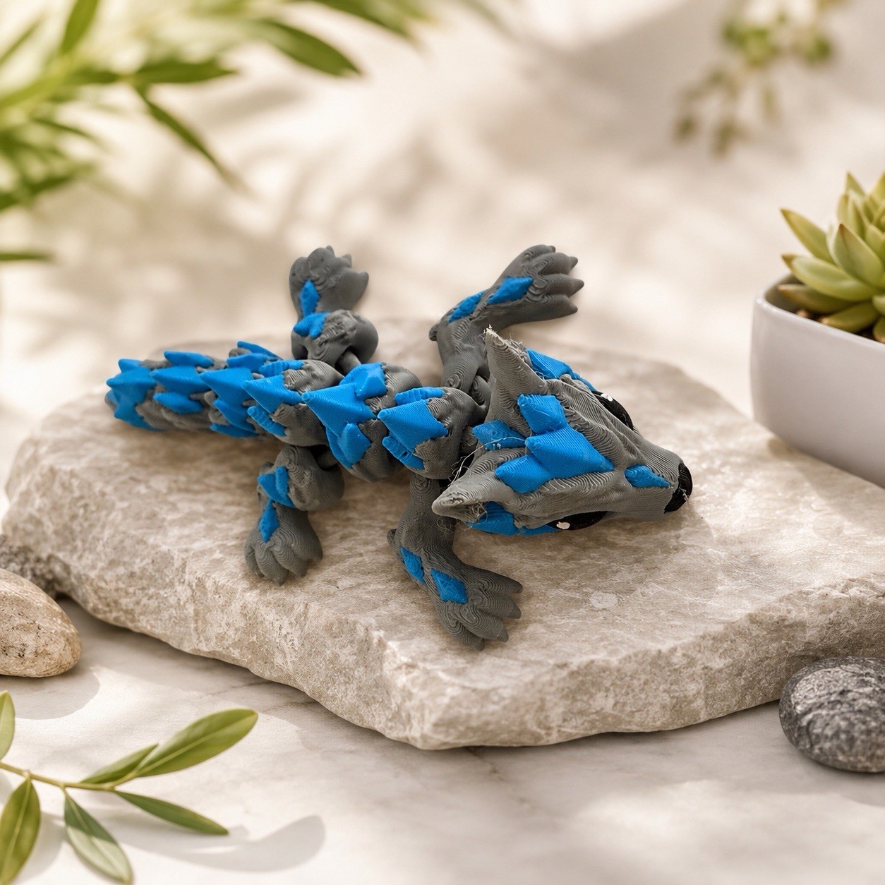 Articulated ice Dragon 3D Printed Fidget Toy | Fliexible Crystal Dragon