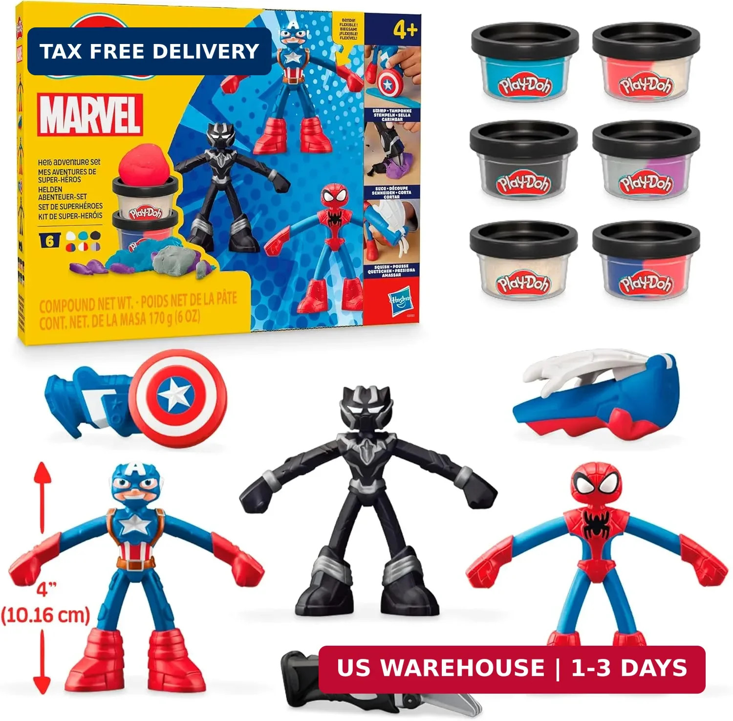 Play-Doh Marvel Hero Adventure Playset, 3 Marvel Action Figures with Wearable To