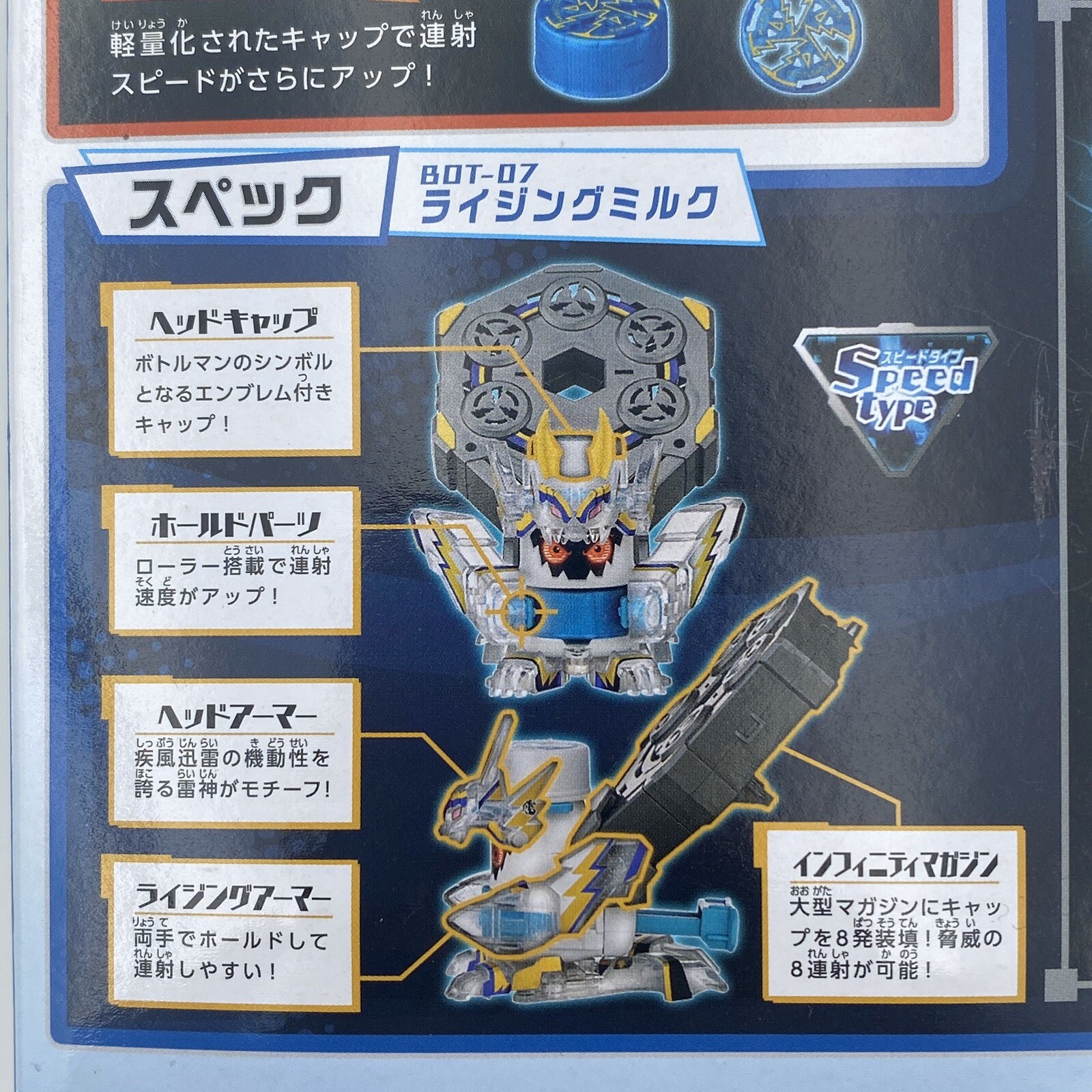 Takara Tomy Cap Revolution Bottleman BOT-07 Raijin Milk USA Japan Anime Shooter