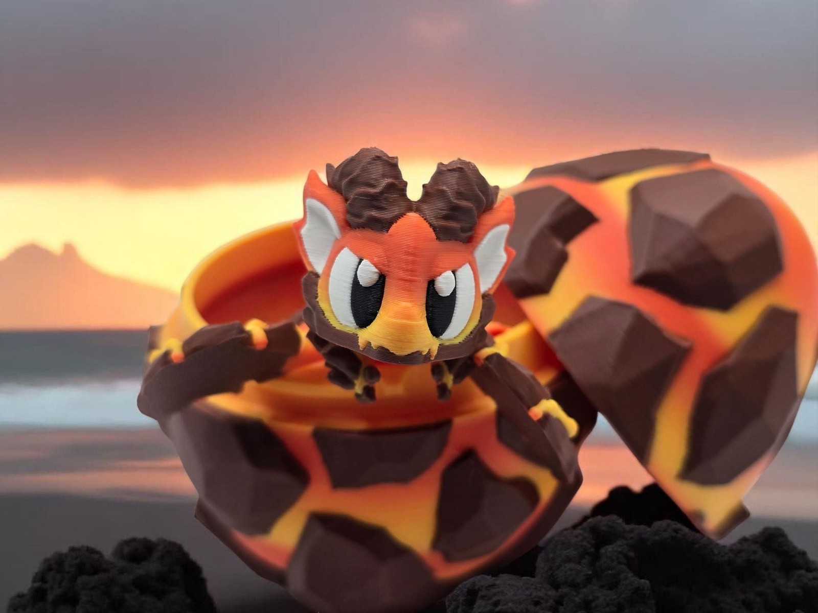 3D Printed Articulated Lava Dragon: Poseable Fire Dragon with Egg