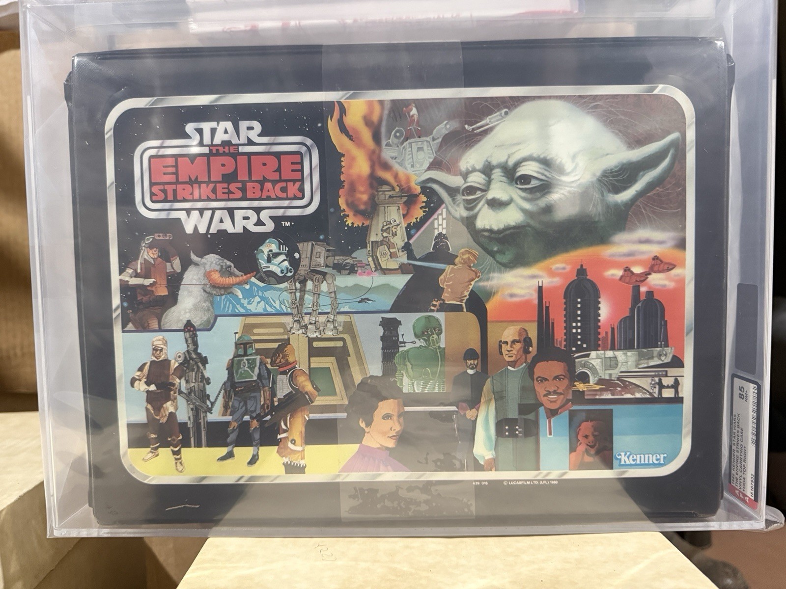 The Empire Strikes Back Vinyl Carrying Case w/ Yoda Top Right 1989 AFA 85+ NM+.