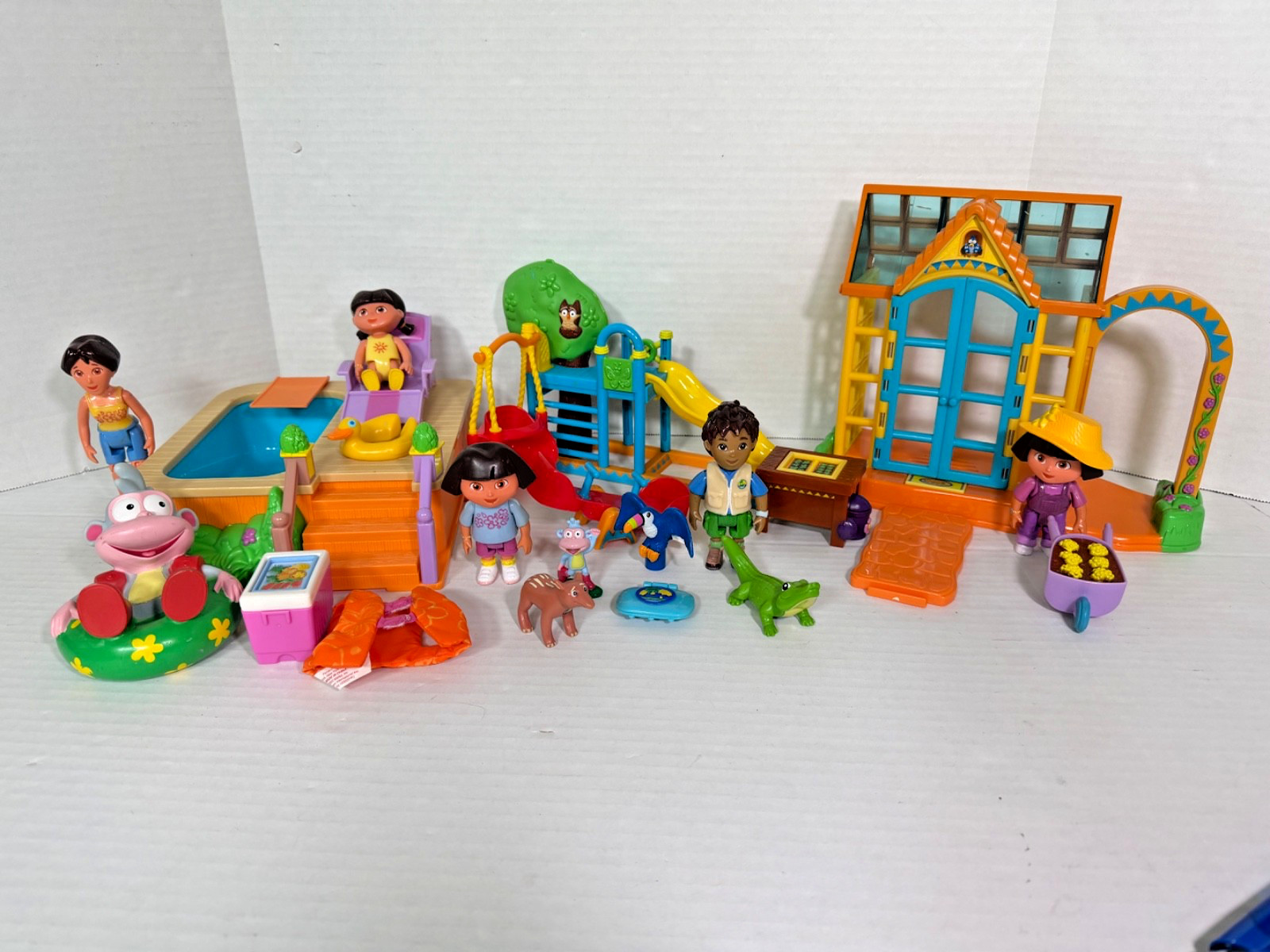 Large Lot Dora Explorer Pool, Playground Treehouse, Greenhouse w/ 5 Figs & Sound