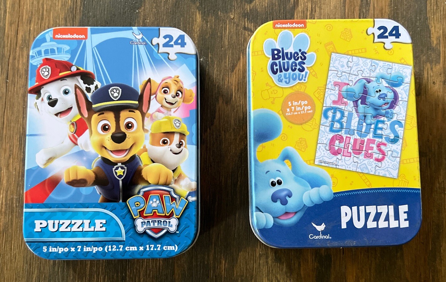 Blue&rsquo;s Clues & Paw Patrol Puzzles in Resealable Tin – 24 Pieces Complete