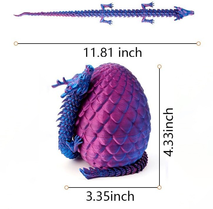 3D Printed Dragon Egg with Poseable Dragon – Purple