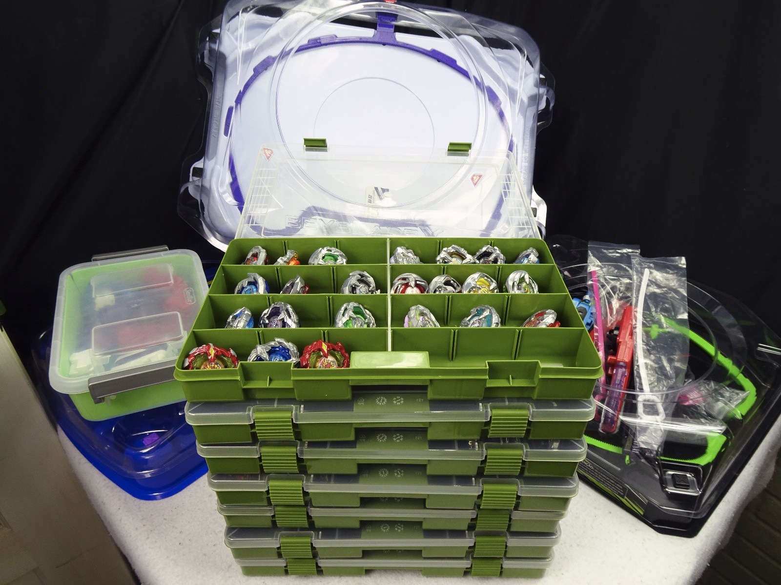 Incredible collection of 92 Beyblade X battle tops with 3 stadiums & more! BX-32