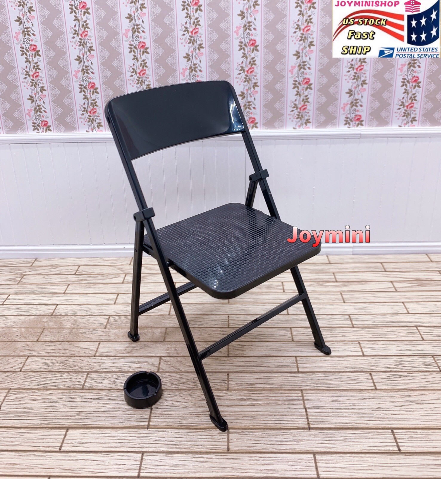1/6 Miniature Black Folding Chair Dollhouse Furniture Gift Action Figure Toy