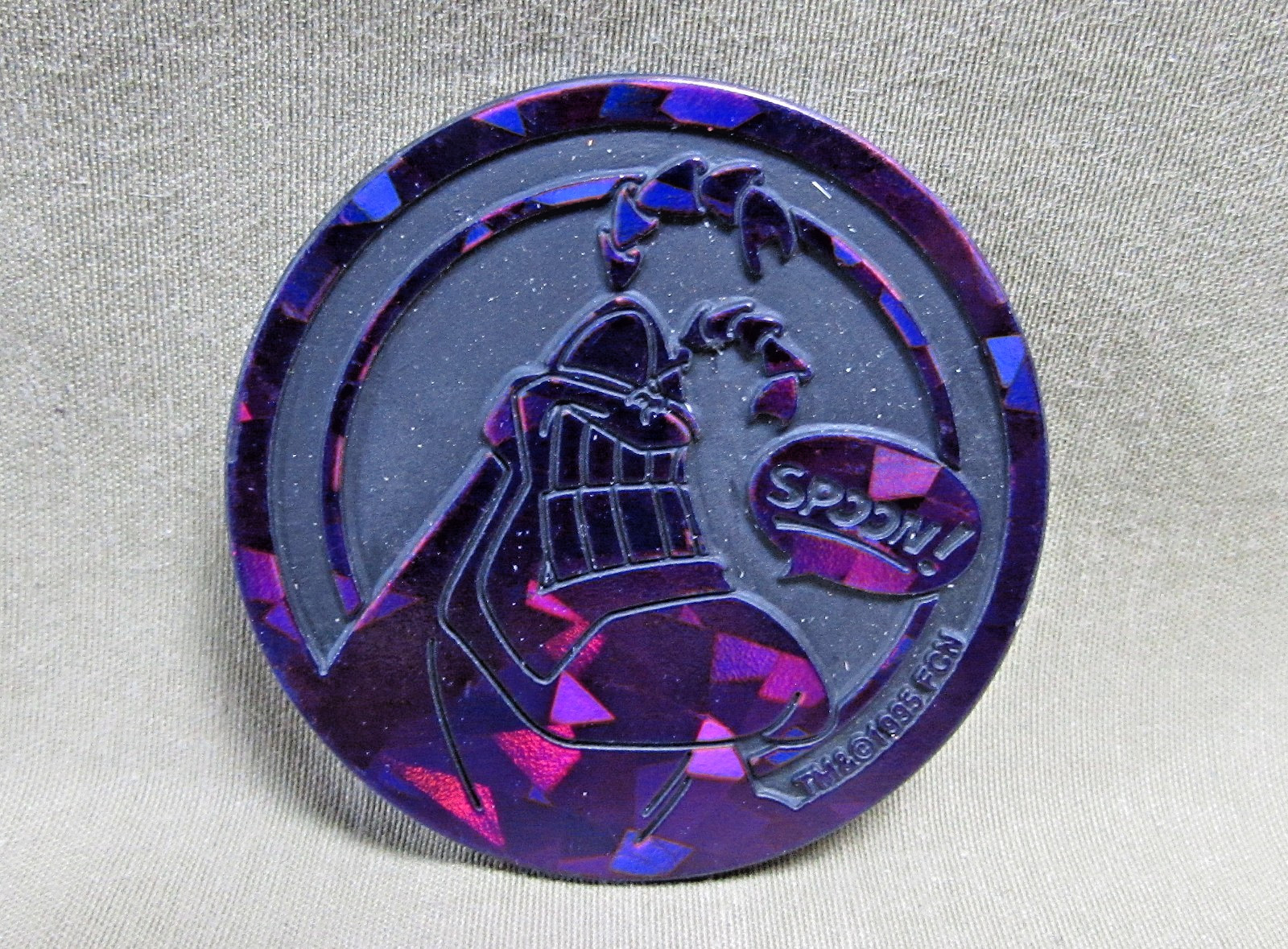 PURPLE THE TICK « SPOON » KINI SLAMMER 1995 Plastic Pog Milkcap Fox Network