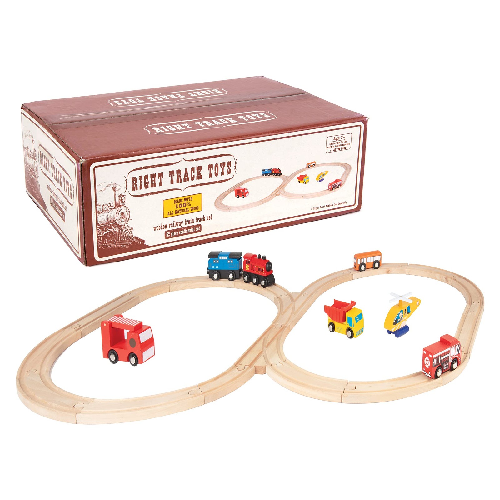 Wooden Train Track Set – 52 Pieces, 18 Feet, Compatible with All Brands