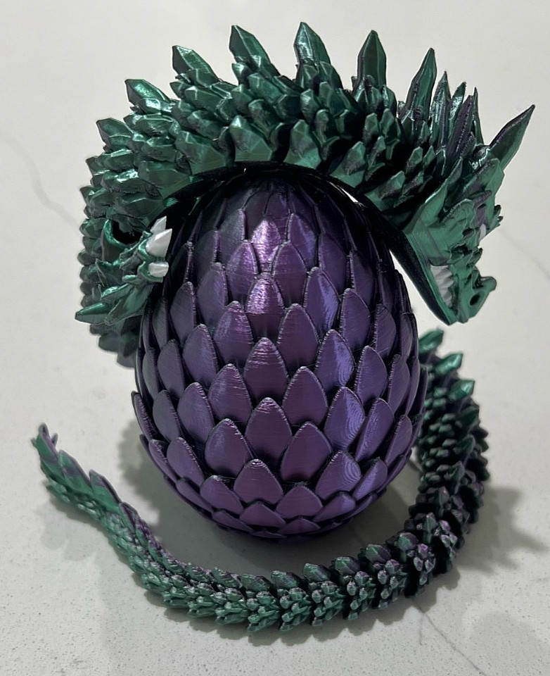 Large 29inch Purple Emerald Flexi-Dragon Articulated Dragon with Crystal Egg