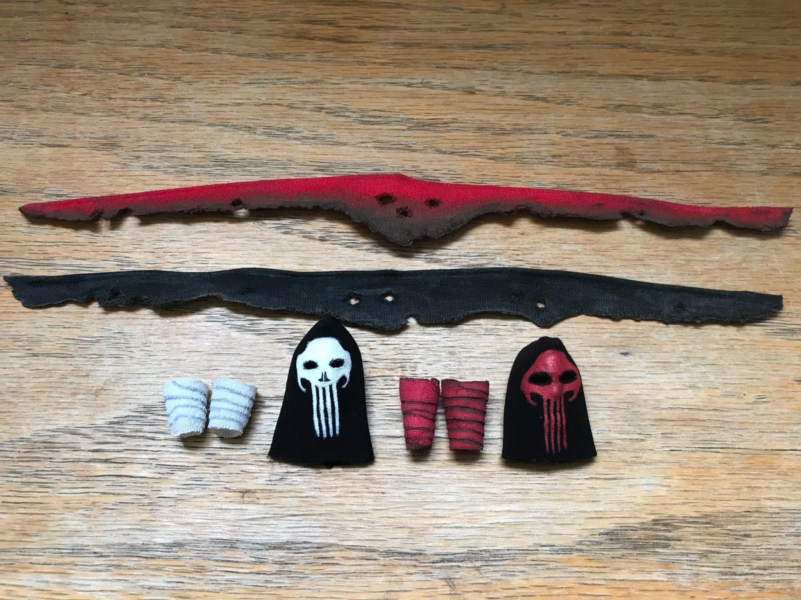 Custom Mezco 1/12 White/Black AND Red/Black Punisher Wraps, Scarf and Mask