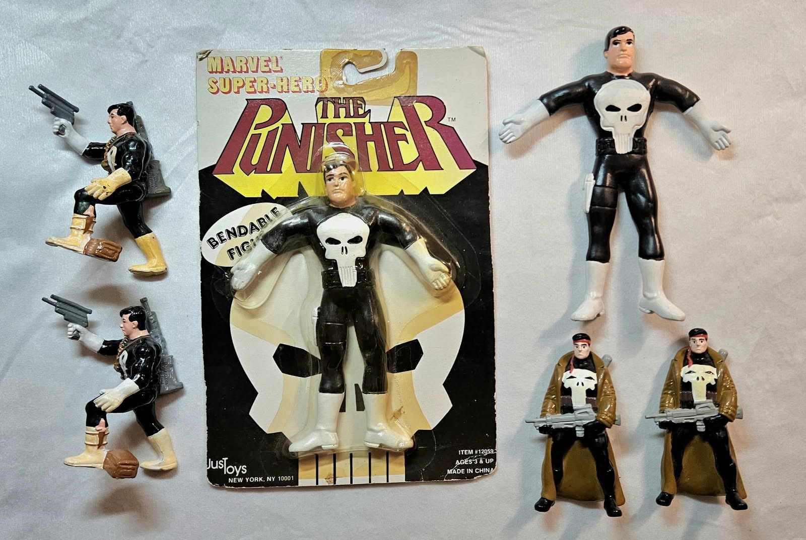 Punisher vintage 1980s Just Toys brand Bendable Figure lot and rubber mini figs