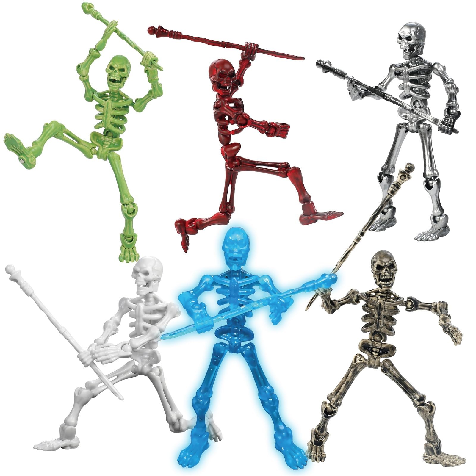 6 Pack T13 Skeleton Action Figures Glow in The Dark Blue Multi-Jointed Posable