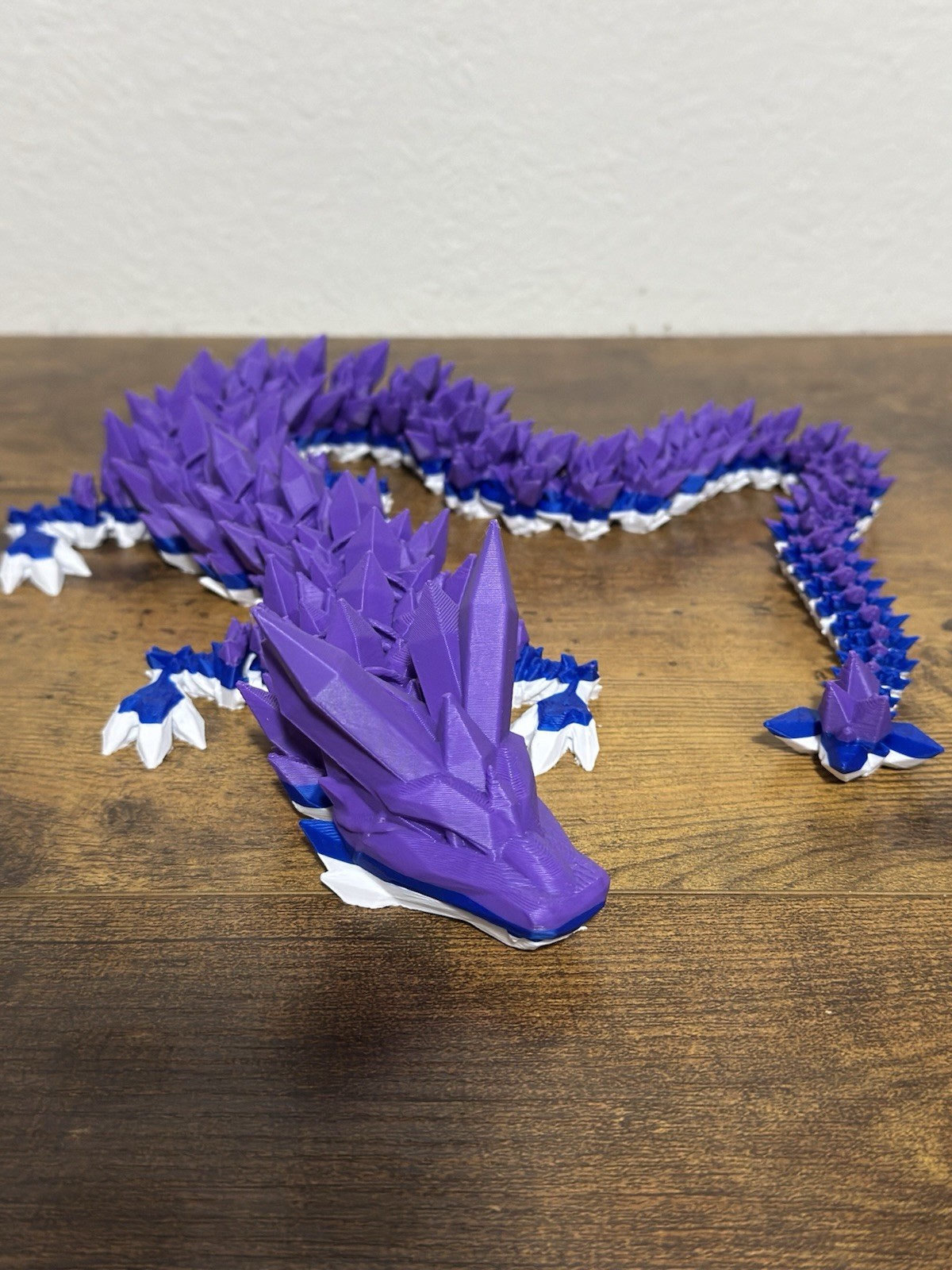 Large 24 Inch Articulated Crystal Dragon Fidget Toy Desk Purple/Blue/White