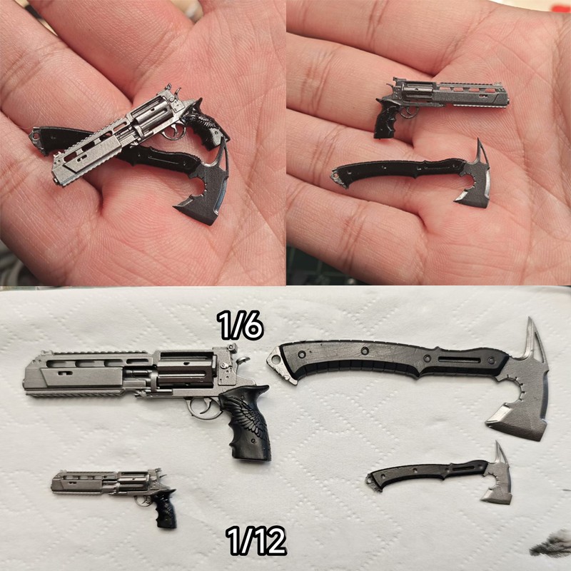 Painted 1/12 1/6 Scale Gun Axe Weapon Mdoel Accessories Fit 6&Prime; 12&Prime; Action Figure