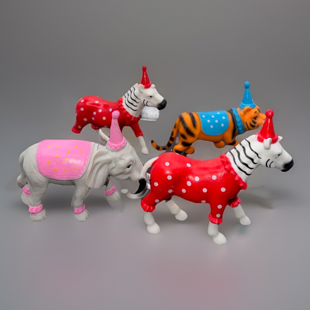 Ankyo Zoo Party Animals Playset Of 4 Cake Topper 2 Zebras, 1 Tiger, 1 Elephant