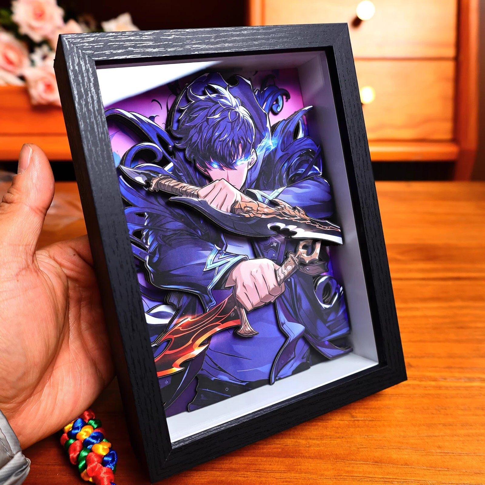Anime Solo Leveling Sung Jinwoo Scroll Poster Display Figure Stand Paintings 3D
